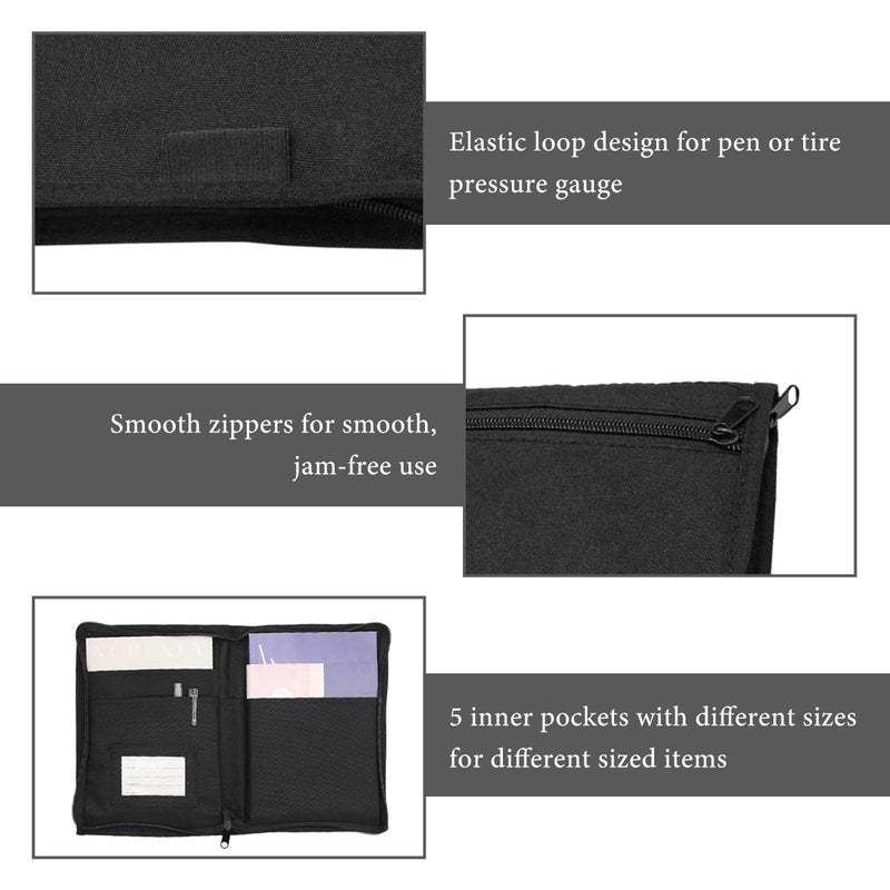 FSTURIOS Car Registration and Insurance Holder, Glove Box Compartment Document Holder Owner Manual Case, Soft Zippered Pouch Multi-Pocket Glove Bag for Auto Insurance License Cards - Image 3